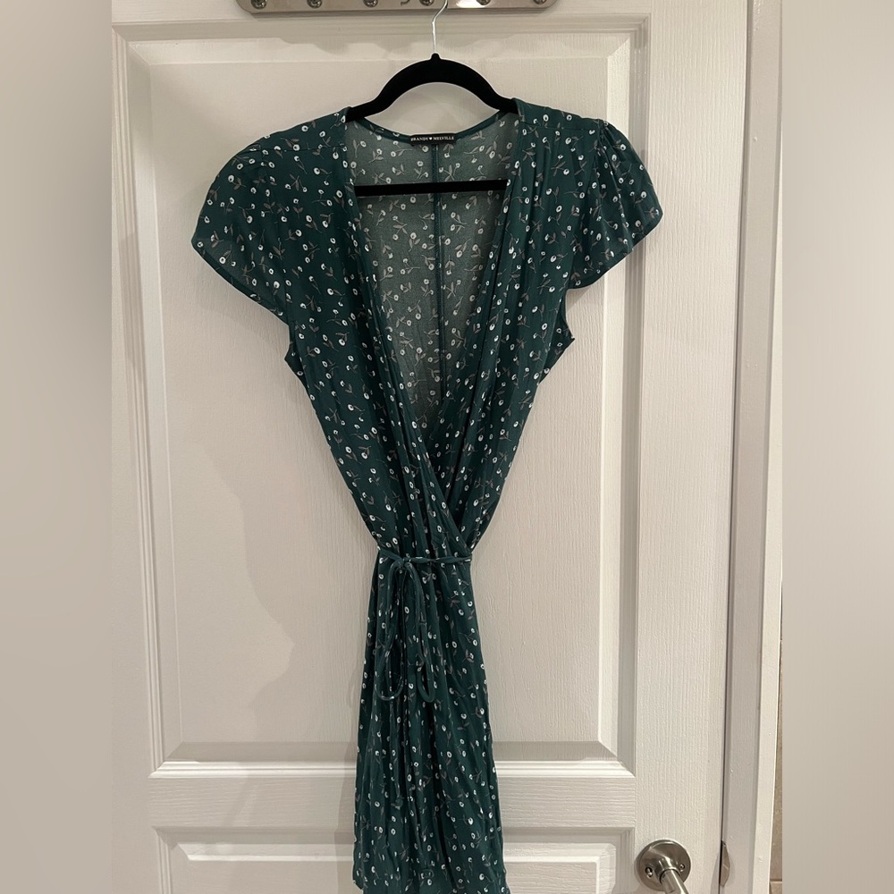 Brandy Melville Green Floral Wrap Dress One Size